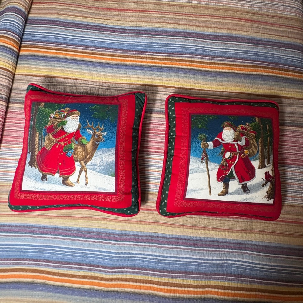 Riverdale Decorative Products Vintage Christmas Santa Reindeer Pillows Set of 2